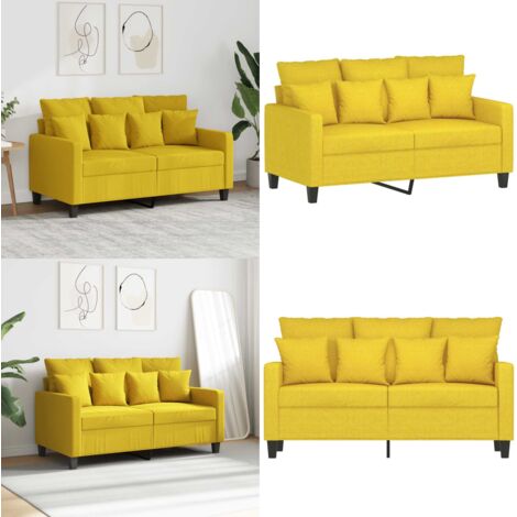 Divano a 2 Posti Giallo Chiaro 120 cm in Tessuto - Divano in tessuto - Divano giallo chiaro
