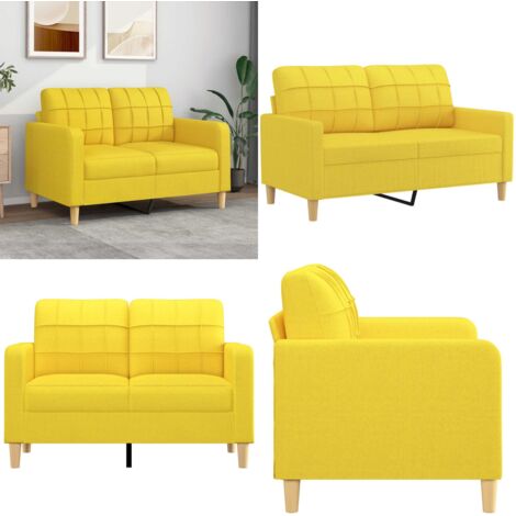 Divano a 2 Posti Giallo Chiaro 120 cm in Tessuto - Divano in tessuto - Divano giallo chiaro