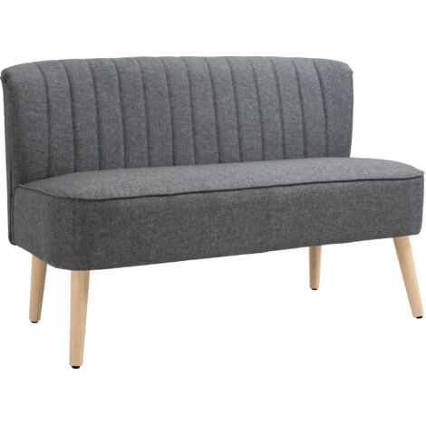 Divano a 2 posti, imbottito con effetto lino, struttura in legno, per soggiorno e camera da letto, 117 cm, grigio