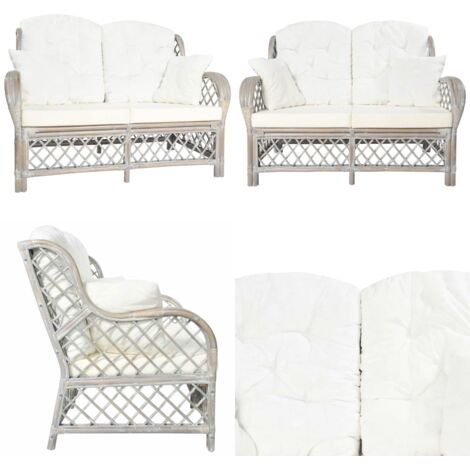 Divano a 2 Posti in Rattan Grigio - Rattan - Poltrona