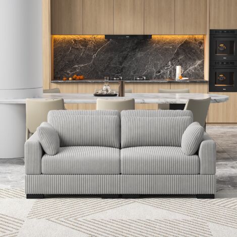 Divano a 2 posti in velluto a coste, divano moderno imbottito, schienale comodo, legno massello, 179 x 87 x 85 cm, Grigio