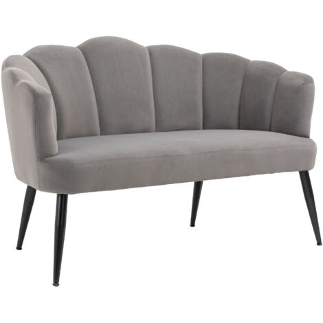 Divano a 2 posti in velluto, modello a conchiglia, divanetto da soggiorno con gambe in metallo, stile moderno ed elegante, 132x66x80 cm, grigio
