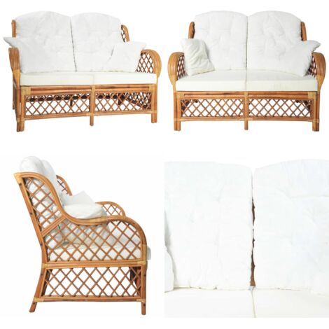 Divano a 2 Posti Marrone Chiaro in Rattan - Rattan - Cuscini