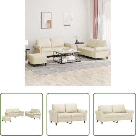 Divano a 2 posti -  Set di Divani 3 pz con Cuscini crema in Similpelle