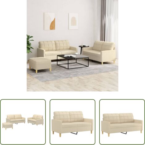 Divano a 2 posti -  Set di Divani 3 pz con Cuscini Crema in Tessuto
