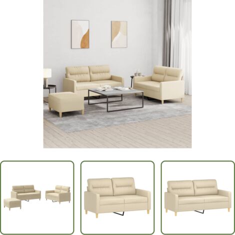 Divano a 2 posti -  Set di Divani 3 pz con Cuscini Crema in Tessuto