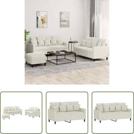 Divano a 2 posti -  Set di Divani 3 pz con Cuscini Crema in Velluto