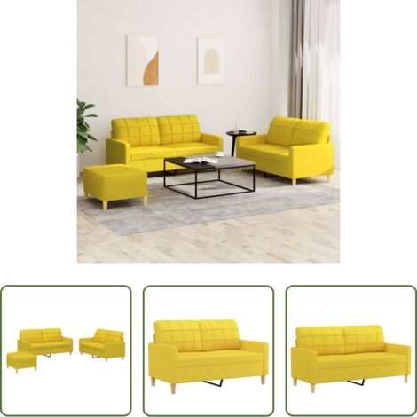 Divano a 2 posti -  Set di Divani 3 pz con Cuscini Giallo Chiaro in Tessuto