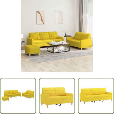 Divano a 2 posti -  Set di Divani 3 pz con Cuscini Giallo Chiaro in Tessuto