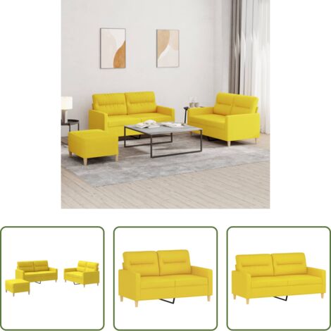 Divano a 2 posti -  Set di Divani 3 pz con Cuscini Giallo Chiaro in Tessuto