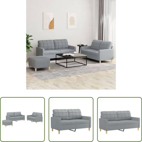 Divano a 2 posti -  Set di Divani 3 pz con Cuscini Grigio Chiaro in Tessuto