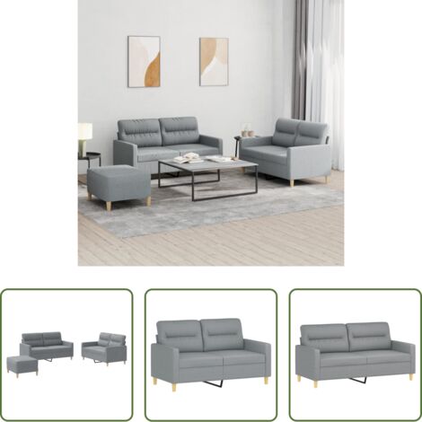 Divano a 2 posti -  Set di Divani 3 pz con Cuscini Grigio Chiaro in Tessuto