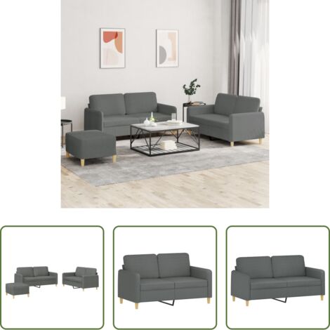 Divano a 2 posti -  Set di Divani 3 pz con Cuscini Grigio Scuro in Tessuto