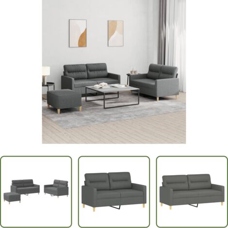 Divano a 2 posti -  Set di Divani 3 pz con Cuscini Grigio Scuro in Tessuto