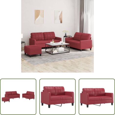 Divano a 2 posti -  Set di Divani 3 pz con Cuscini Rosso Vino in Similpelle