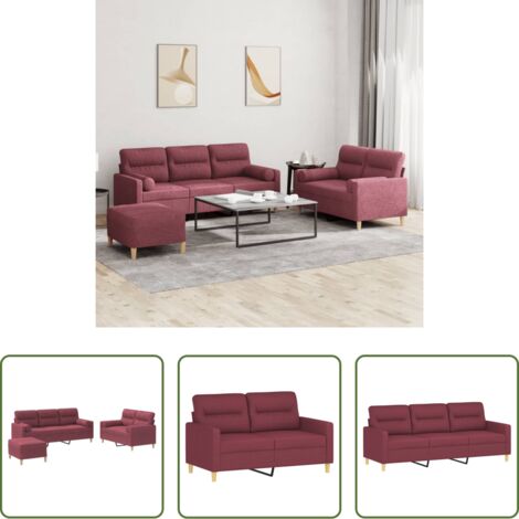 Divano a 2 posti -  Set di Divani 3 pz con Cuscini Rosso Vino in Tessuto