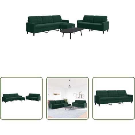 Divano a 2 posti -  Set di Divani 3 pz con Cuscini Verde scuro in Velluto