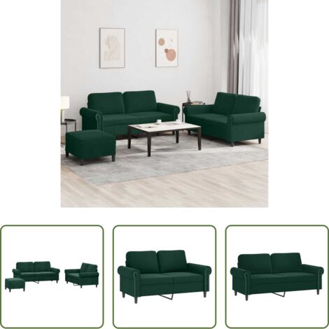 Divano a 2 posti -  Set di Divani 3 pz con Cuscini Verde scuro in Velluto