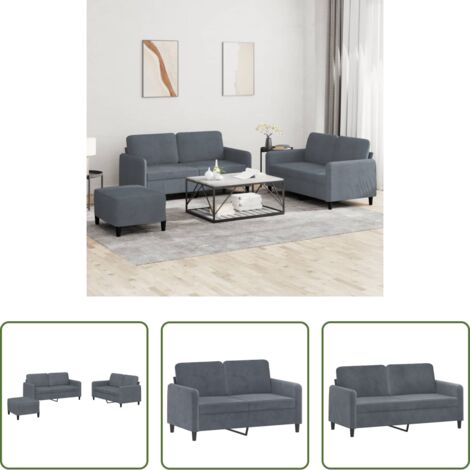 Divano a 2 posti -  Set di Divani 3 pz Grigio Scuro in Velluto