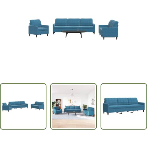 Divano a 2 posti - Set di Divani 4 pz con Cuscini Blu in Velluto