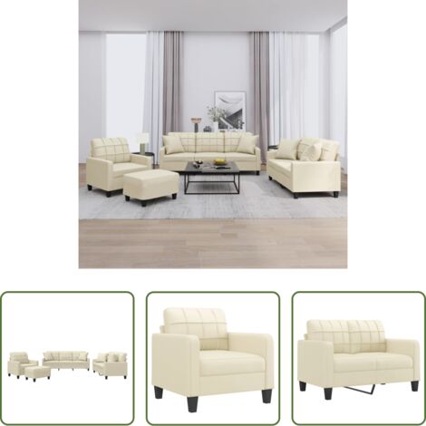 Divano a 2 posti -  Set di Divani 4 pz con Cuscini Crema in Similpelle