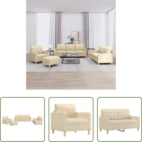 Divano a 2 posti -  Set di Divani 4 pz con Cuscini Crema in Tessuto