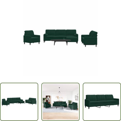 Divano a 2 posti -  Set di Divani 4 pz con Cuscini e Rinforzi Verde scuro Velluto