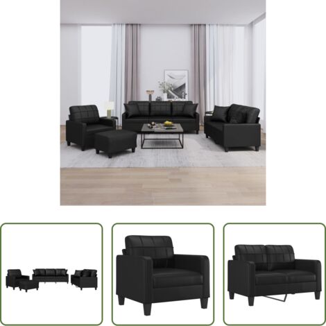 Divano a 2 posti -  Set di Divani 4 pz con Cuscini Nero in Similpelle