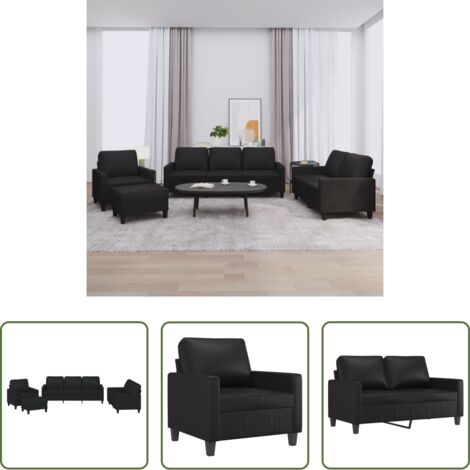 Divano a 2 posti -  Set di Divani 4 pz con Cuscini Nero in Similpelle