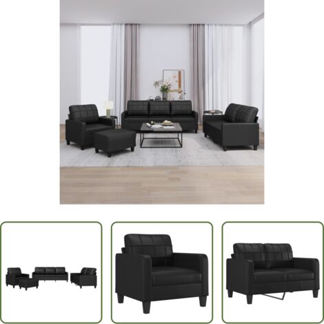 Divano a 2 posti -  Set di Divani 4 pz con Cuscini Nero in Similpelle