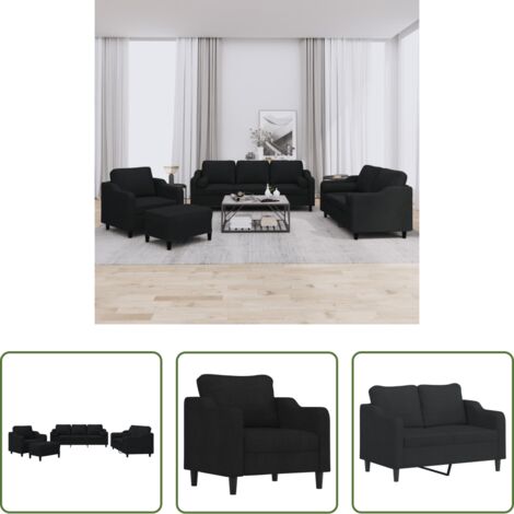 Divano a 2 posti -  Set Divani 4 pz con Cuscini Nero in Tessuto