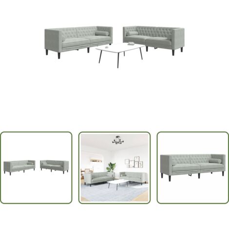 Divano a 2 posti -  Set Divani Chesterfield 2pz con Cuscini Grigio Chiaro Velluto