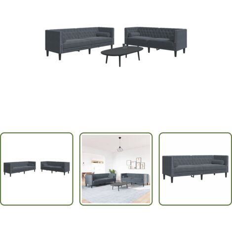 Divano a 2 posti -  Set Divani Chesterfield 2pz con Cuscini Grigio Scuro Velluto