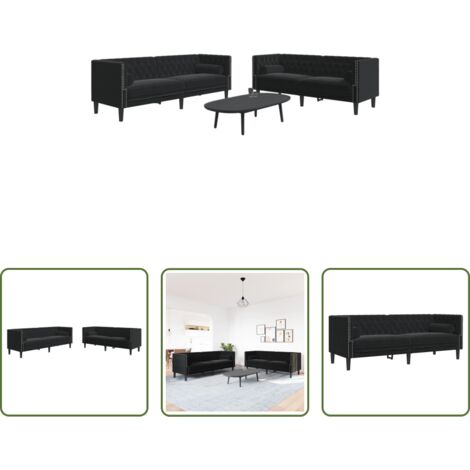 Divano a 2 posti -  Set Divani Chesterfield 2pz con Cuscini Nero Velluto