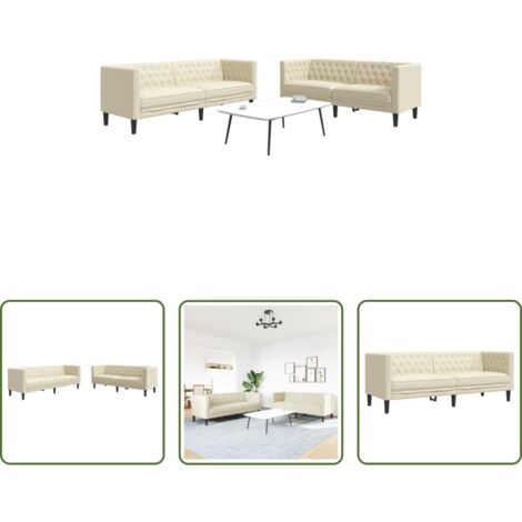 Divano a 2 posti -  Set Divani Chesterfield 2pz Crema in Similpelle