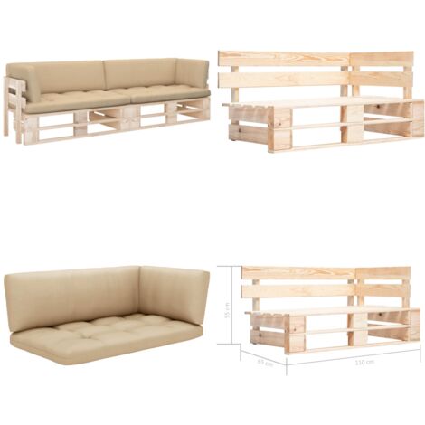 Divano a 2 Posti su Pallet con Cuscini Pino Impregnato - Divano da patio - Divano in legno