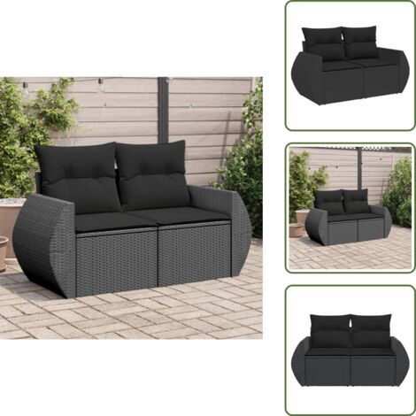 Divano a 2 posti - vidaXL Divano da Giardino con Cuscini a 2 Posti Nero in Polyrattan - Seduta esterna