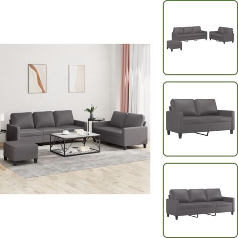 Divano a 2 posti - vidaXL Set di Divani 3 pz con Cuscini Grigio in Similpelle - Divano a 3 posti