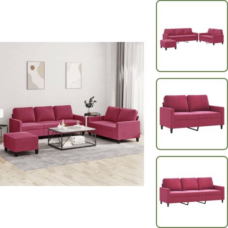 Divano a 2 posti - vidaXL Set di Divani 3 pz con Cuscini Rosso Vino in Velluto - Divano a 3 posti