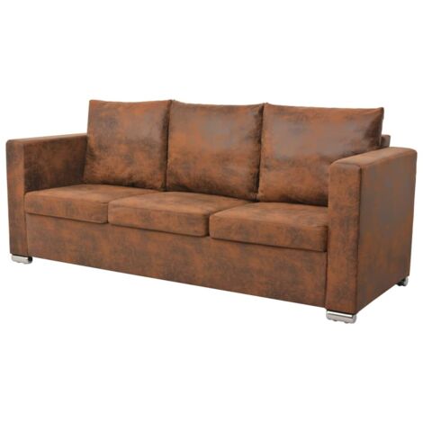 Divano a 3 Posti 191x73x82 cm in Pelle Scamosciata Artificiale