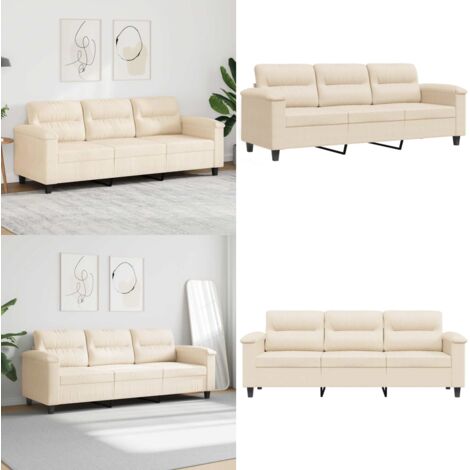 Divano a 3 Posti Beige 180 cm in Tessuto Microfibra - Divano in microfibra - Divano in tessuto