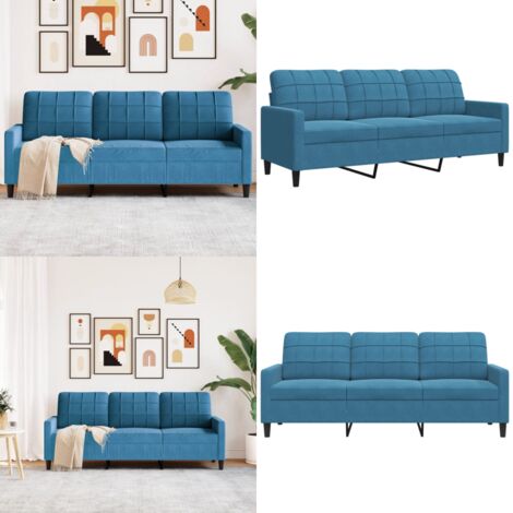 Divano a 3 Posti Blu 180 cm in Velluto - Divano in velluto - Divano relax