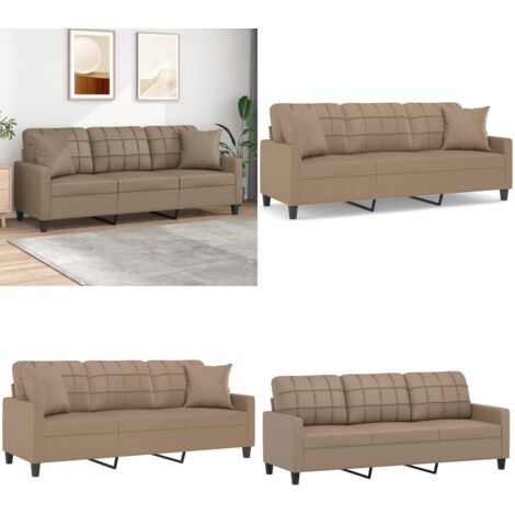 Divano a 3 Posti con Cuscini Cappuccino 180 cm in Similpelle - Cuscini decorativi - Similpelle