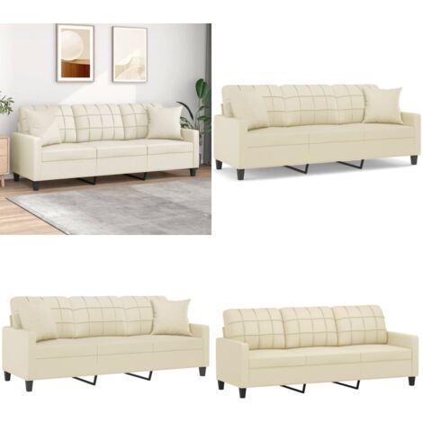 Divano a 3 Posti con Cuscini Crema 180 cm in Similpelle - Similpelle - Cuscini decorativi