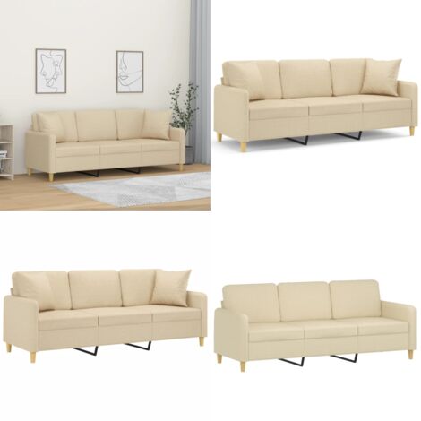 Divano a 3 Posti con Cuscini Crema 180 cm in Tessuto - Cuscini decorativi - Divano in tessuto