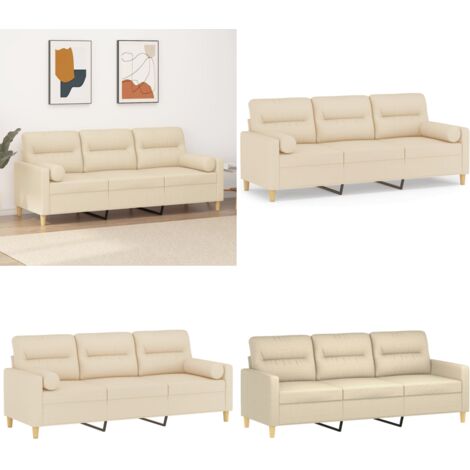 Divano a 3 Posti con Cuscini Crema 180 cm in Tessuto - Cuscini decorativi - Tessuto