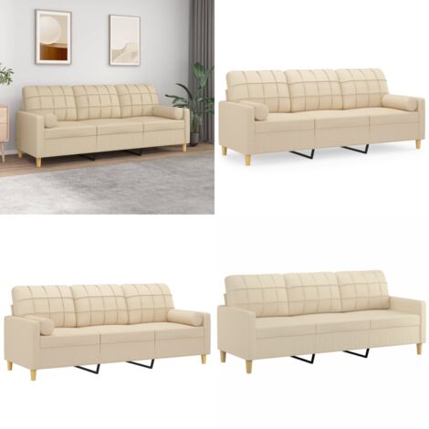 Divano a 3 Posti con Cuscini Crema 180 cm in Tessuto - Cuscino decorativo - Divano in tessuto