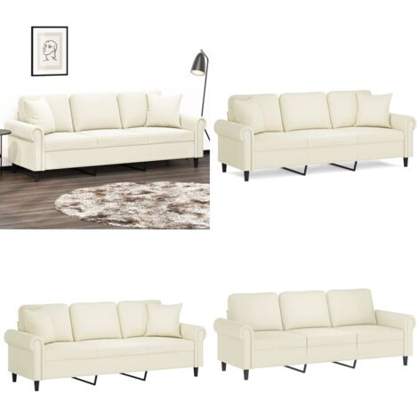 Divano a 3 Posti con Cuscini Crema 180 cm in Velluto - Cuscini decorativi - Velluto