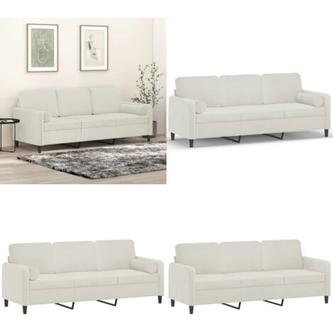 Divano a 3 Posti con Cuscini Crema 180 cm in Velluto - Cuscino decorativo - Velluto