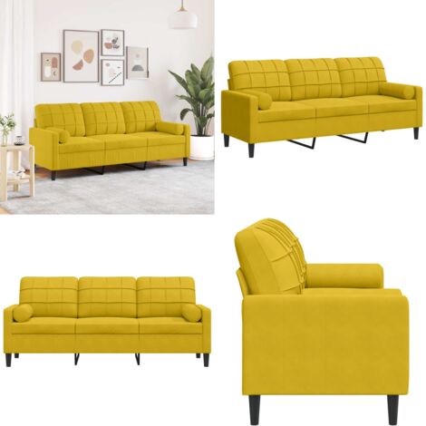 Divano a 3 Posti con Cuscini Giallo 180 cm in Velluto - Divano in velluto - Divano con cuscini